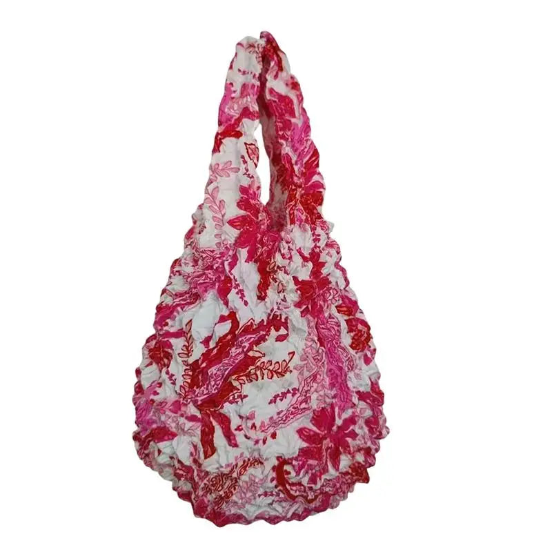 Flower Expansion Fold Pleated Flexible Stretch Mini Shopping Bag Large Capacity Bubble Elastic Portable Handbag Storage Bag Oasis Select A10