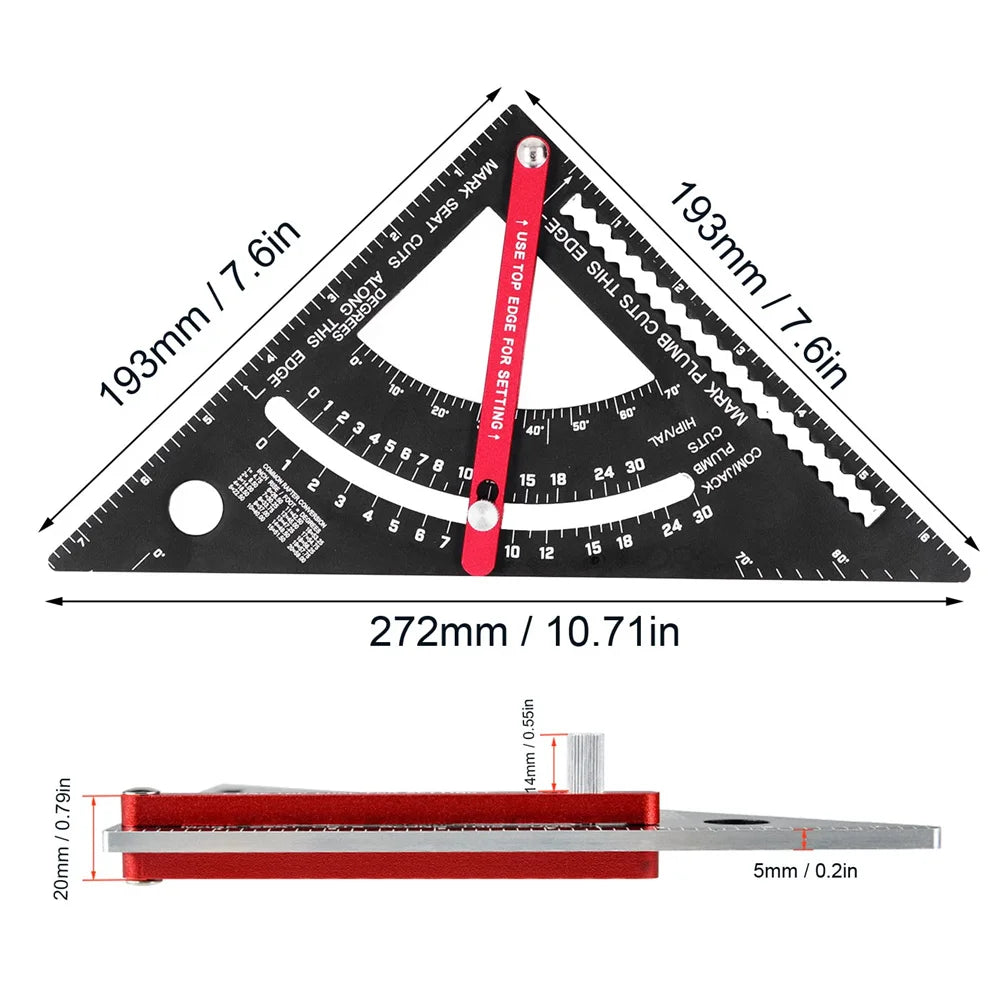 7 Inch Carpentry Triangle Ruler Adjustable Multi Function Carpenter Layout Square Woodworking Tools Square Measuring Ruler Oasis Select