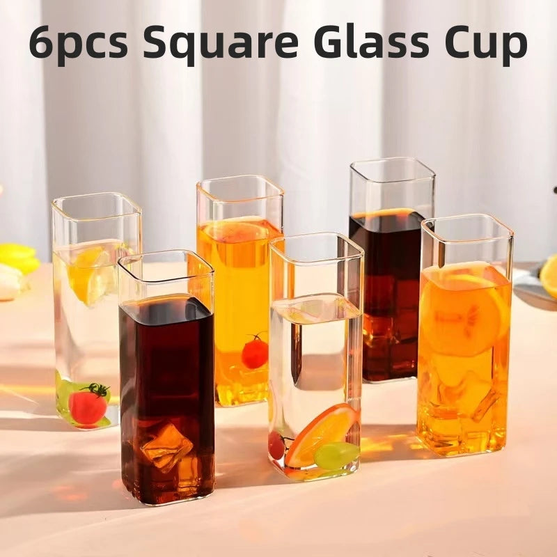 6pcs High-Temperature Resistant Transparent Square Single-Layer Glass Cup Set - Large Capacity Borosilicate Glass Party Cups Oasis Select