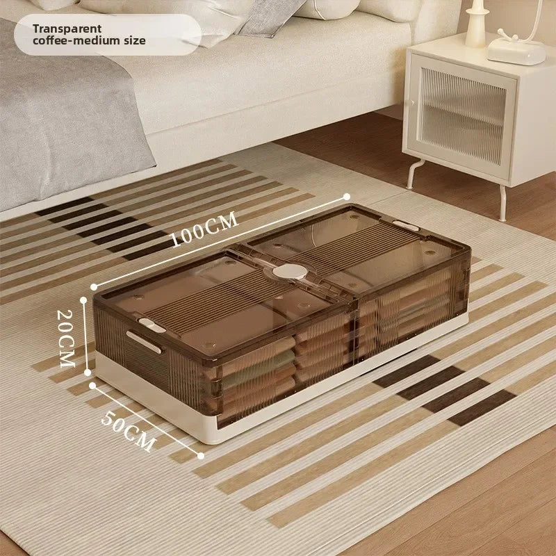 Folding storage ******der the bed Plastic transparent extra large roller dustproof storage box Clothes quilt finishing box Oasis Select Coffee-D