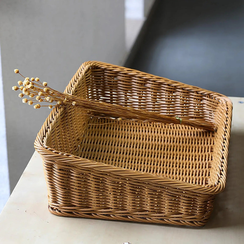Handmade Woven Storage Boxes Straw Storage Baskets Rectangle Cosmetic Gadgets Toys Basket Container Home Organization Oasis Select