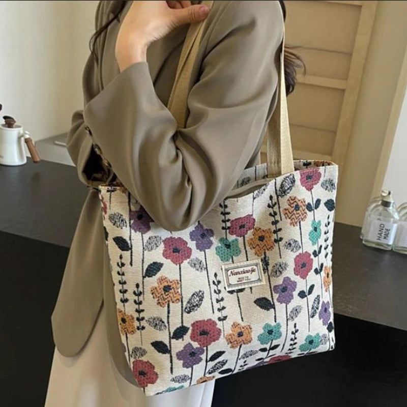 Fashion Flower Floral Printing Single Shoulder Bag Reusable Large Capacity Messenger Bags Simple Versatile Tote Bags Oasis Select