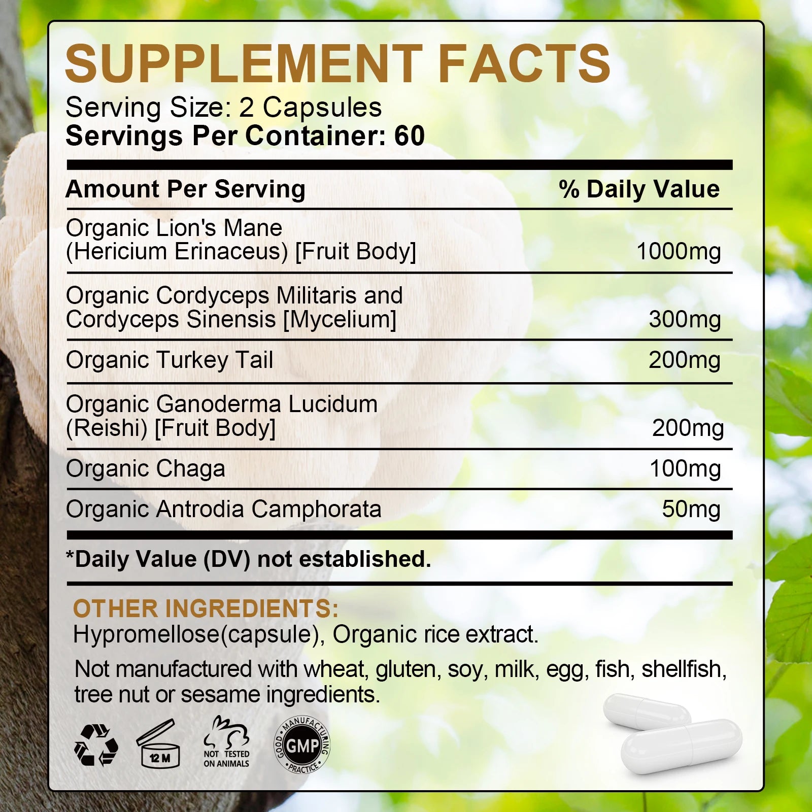 BEWORTHS Lion's Mane Mushroom Capsule Cordyceps Sinensis Strengthens Memory & Cognition Brain,Immune Health Support Oasis Select