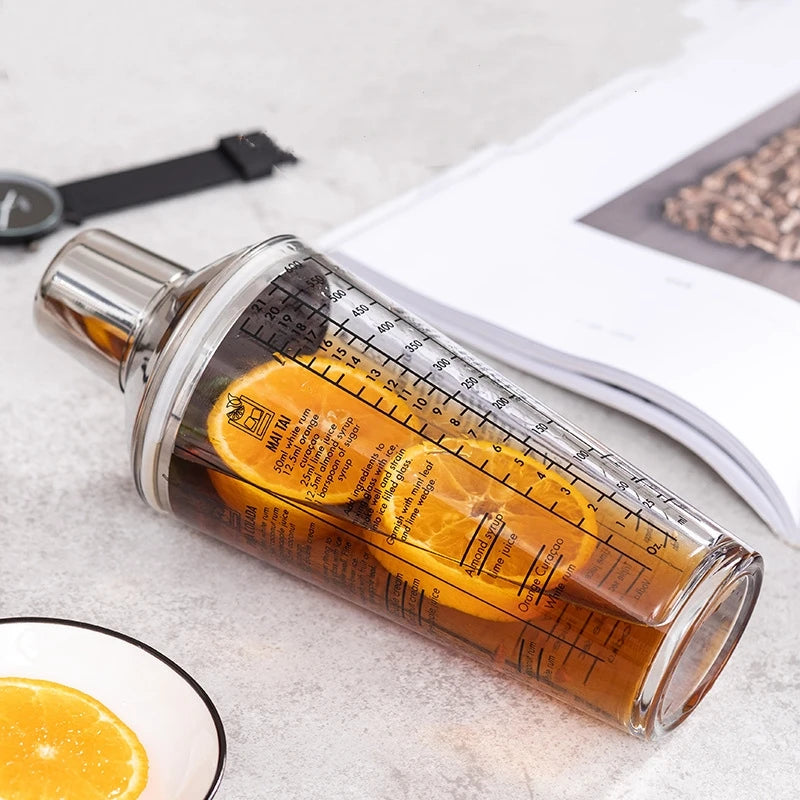 Glass Cocktail Shaker Martini Hand Shaker Cup with Scales 400/600ml Milk Tea Lemon Tea Wine Drink Shaker Mixer Bar Tool Oasis Select