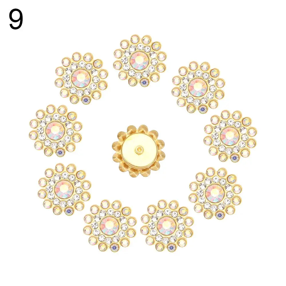 10PCS 16MM Vintage Buttons Clothing Flatback Plating Pearl Buckle Rhinestone Snowflake Cabochon DIY Craft Apparel Sewing Tools Oasis Select type9
