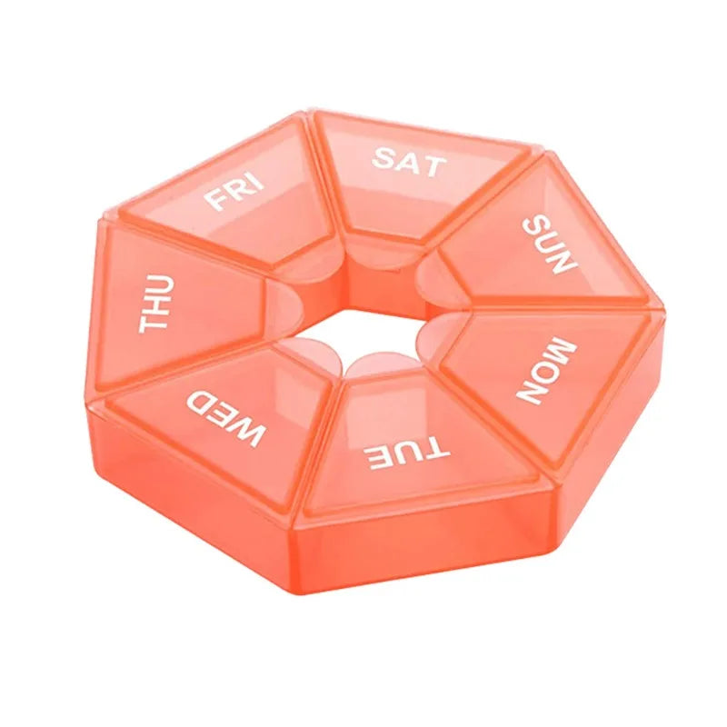 7 Days Pill Storage Box Mini Travel Portable Medicines Dispenser Box Multifunction Plastic Sealer Box Pill Bottle Pill Case Oasis Select Orange