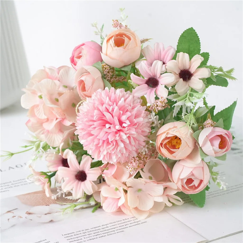 Artificial Silk Hydrangea Peony Bouquet – Wedding & Home Decor Artificial Flower Bouquet Oasis Select Pink