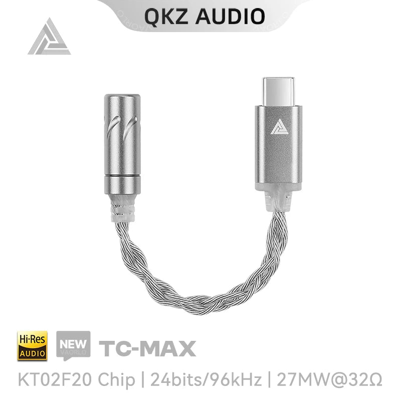 QKZ TC MAX Pro Type C To 3.5mm Audio Adapter Cable CX31993 HiFi DAC Digital Decoding Earphone Amplifier For iPhone15 16/Huawei Oasis Select TC-MAX Siliver