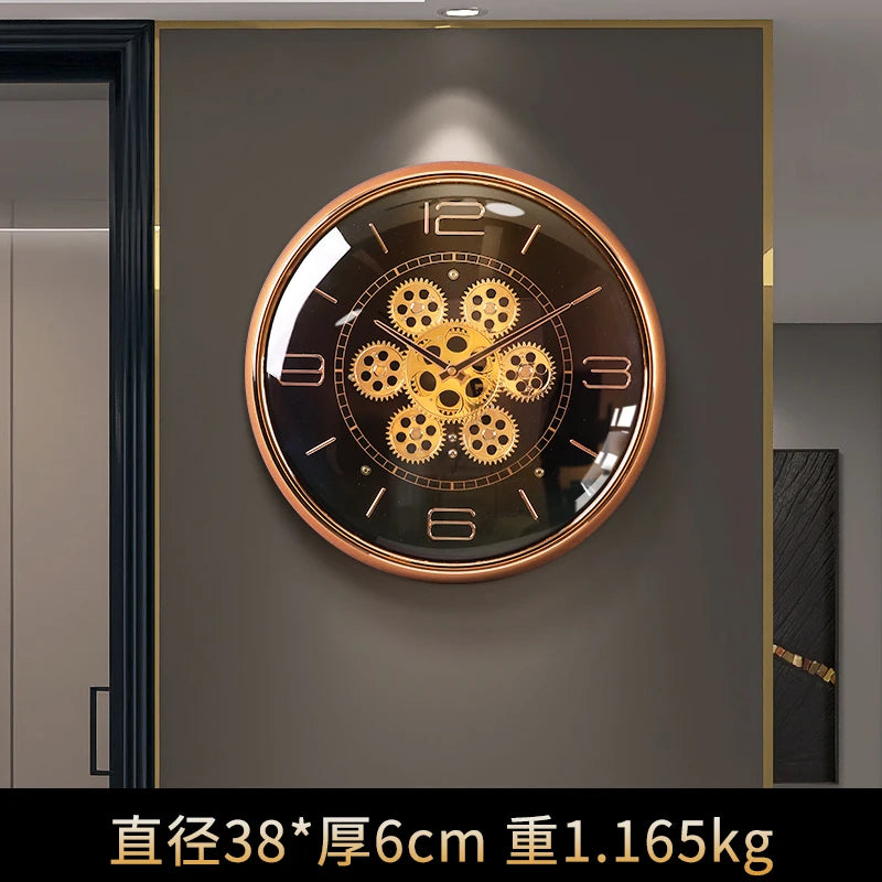 New Creative Wall Clock for Living Room Mechanical Light Luxury Wall-mounted Decorative Clock Without Drilling Oasis Select BLACK 38cm