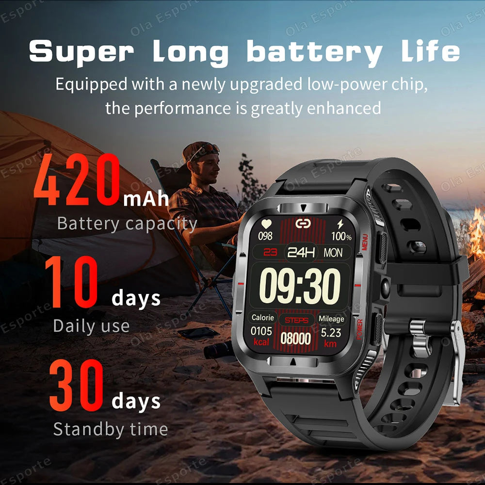 Ola Esporte Military Smart Watch 1.83" AMOLED LED Flashlight