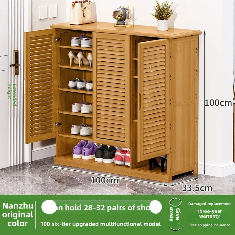 Shoe cabinet Household door porch cabinet Solid wood indoor shoe rack against the wall Large capacity dust-proof storage rack Oasis Select