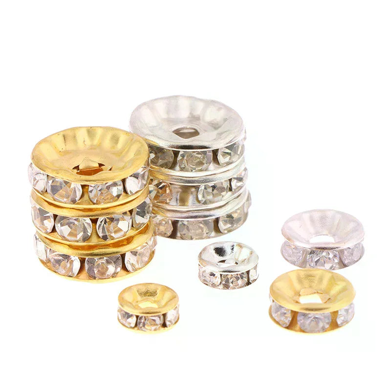 100pcs 5/7/10mm Rondelle Disc 316 Stainless Steel Crystal Spacer Beads With Rhinestone For Jewelry Making DIY Bracelet Oasis Select