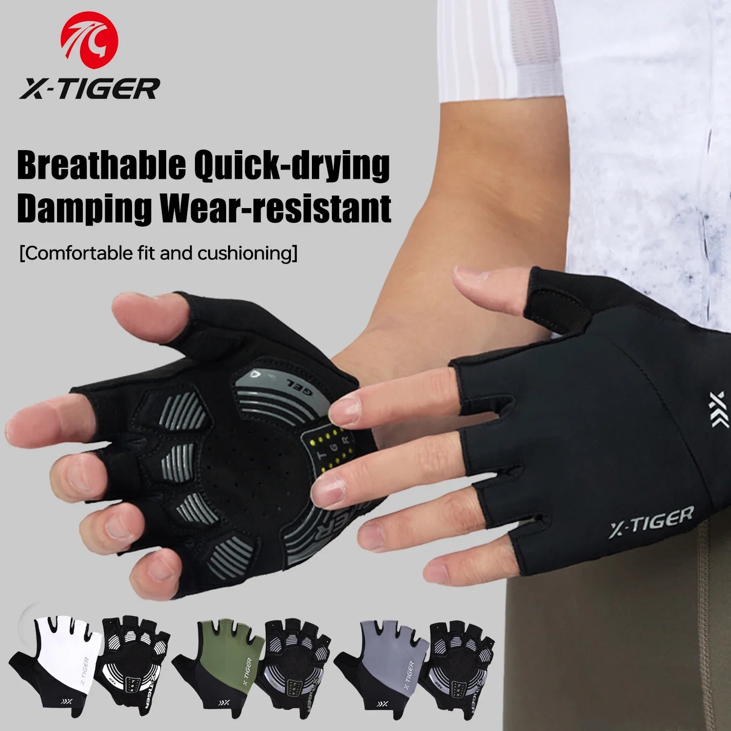 X-TIGER Men Women Cycling Gloves Breathable Damping MTB Road Bike Special Gloves Non-slip Bicycle Half Finger Gloves Oasis Select