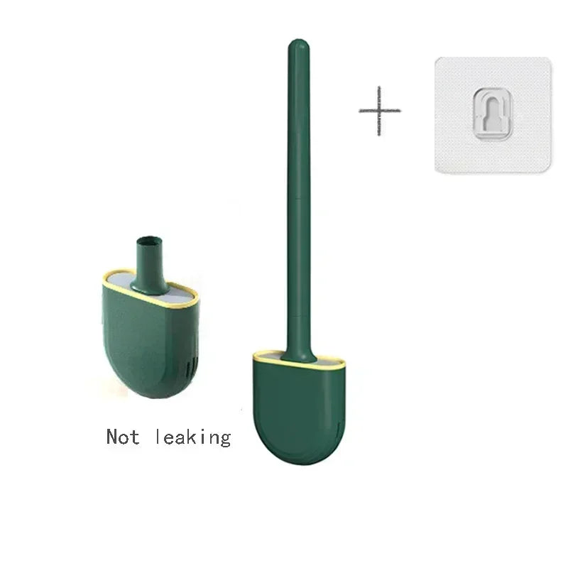 Silicone Toilet Brush Cleaning Brush Flat Head Flexible Wall Mounted Black Toilet Bowl Cleaner Brush Holder Set for WC Bathroom Oasis Select green