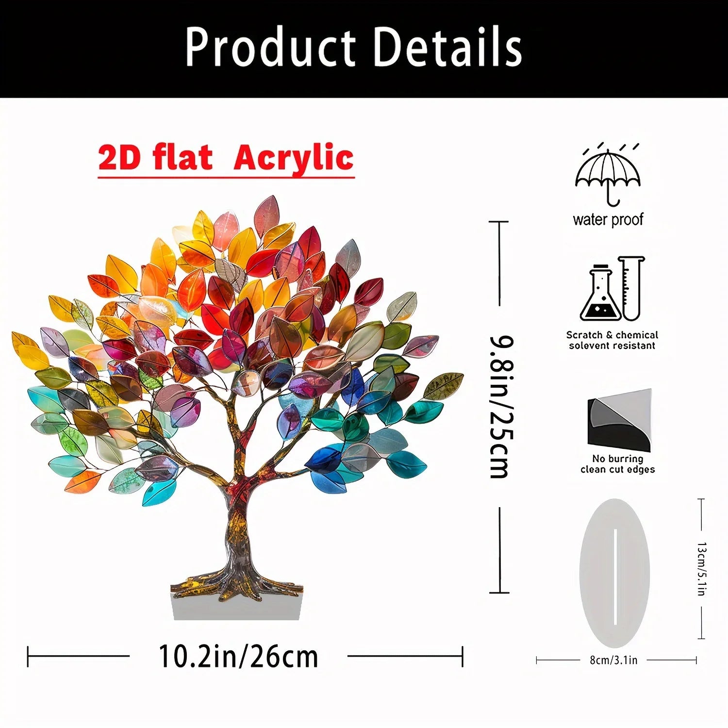 2D Flat Acrylic Tree of Life Desktop Decoration Small Decoration Waterproof Wear-resistant Desk Counter Pendant Decoration Oasis Select YKD003 26cm x 25cm