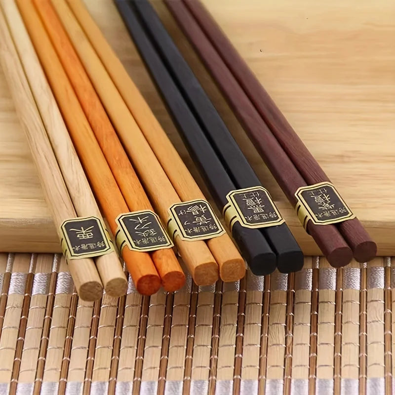5 Pairs Reusable Chinese Wooden Chopsticks Natural Wooden Chopsticks Tableware Pizza noodle tools 5 colorsr Chinese Bag Oasis Select