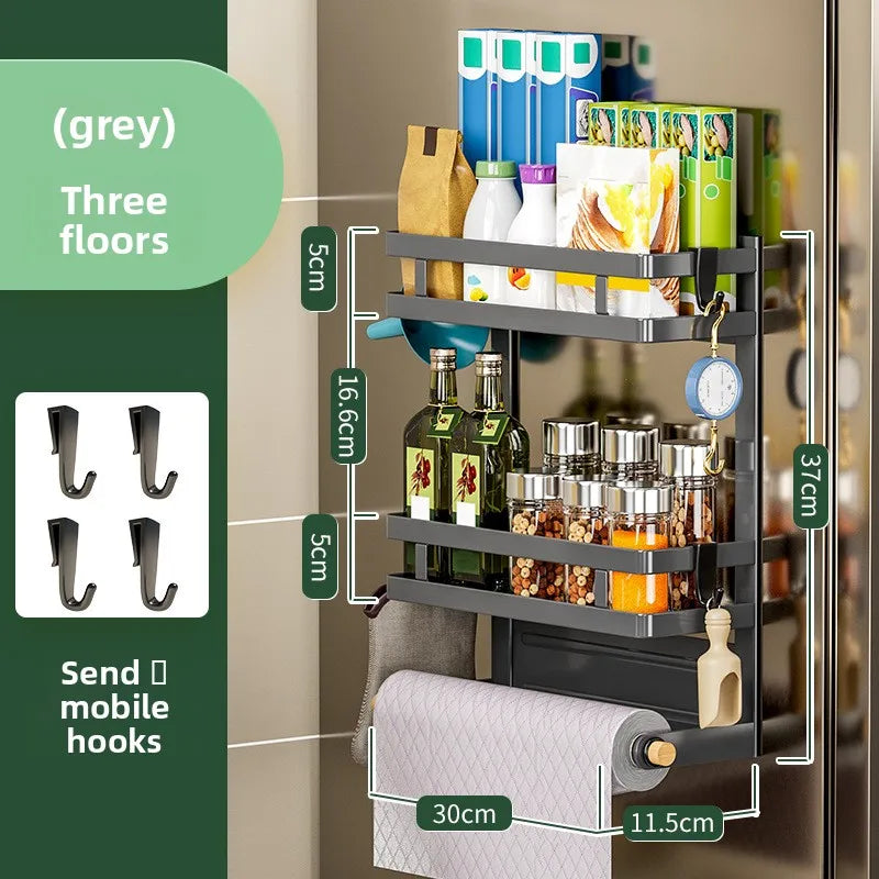 Non-marking installation, no punching, kitchen side storage, plastic wrap hanger, refrigerator rack, towel rack Oasis Select Layer 3 Grey