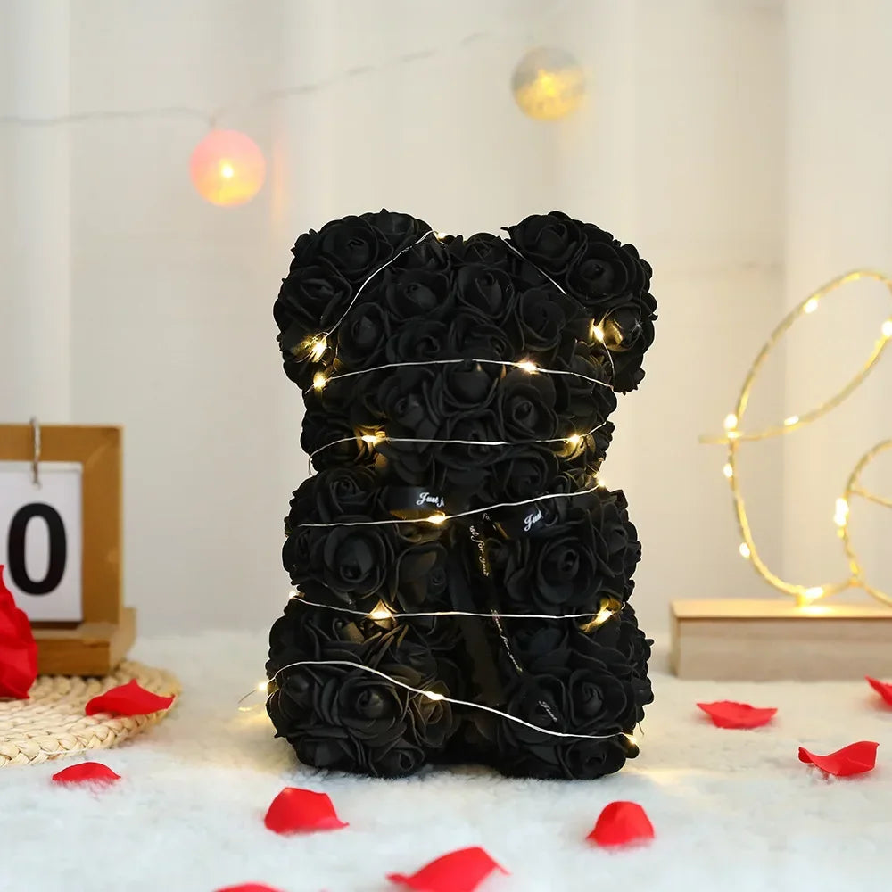 25cm Artificial Teddy Rose Flower Bear with Box Romantic Valentines Day Gift Girlfriend Anniversary Wedding Party Supplies Oasis Select 7 With Box