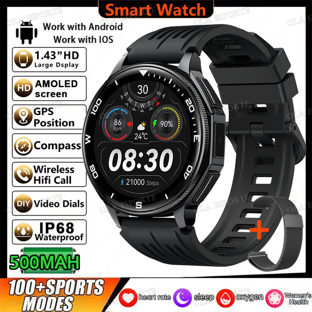Ola Esporte GPS Smartwatch – AMOLED, 3ATM, 500mAh Battery