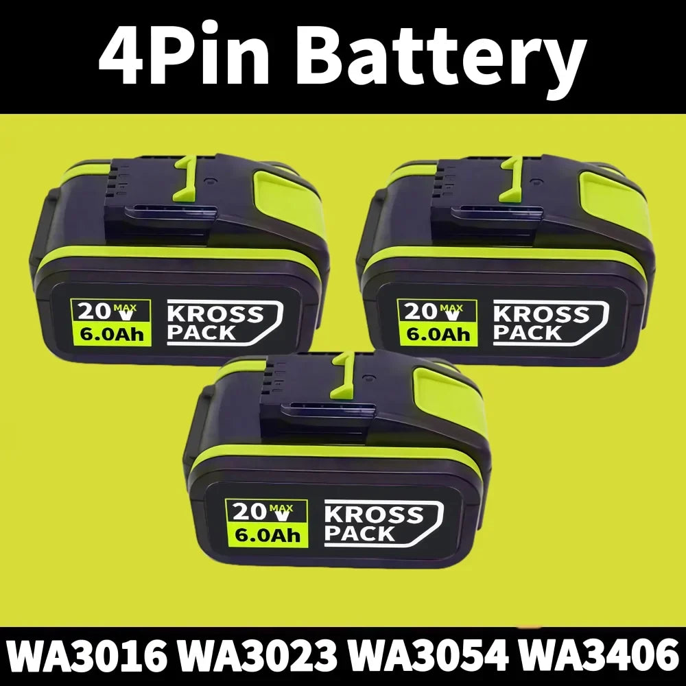 For 20V WORX Replacement Lithium-ion Battery 6000/8000mAh for WA3551 WA3551.1 WA3553 WA3641 WX373 Rechargeable Battery Tool Oasis Select B-4Pin-6.0Ah-3pcs