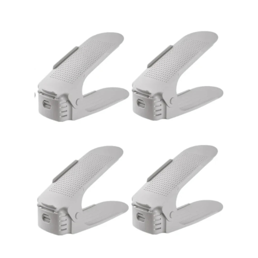 4Pcs Shoe Slots Organizer, Adjustable Shoe Support Rack, Double Layer Stack Shoe Holder, Shoe Stacker for Closet Organization Oasis Select Gray-4pcs