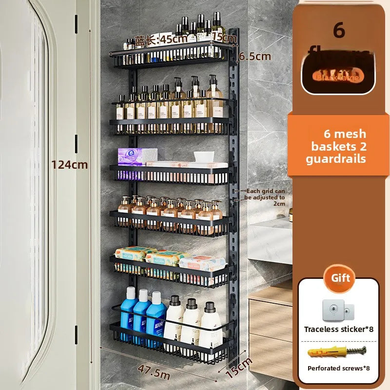 Multi-layer adjustable kitchen cabinet wall condiment seasoning rack No punching wall hanging storage shelf Oasis Select 6-1-Black-6-124 45