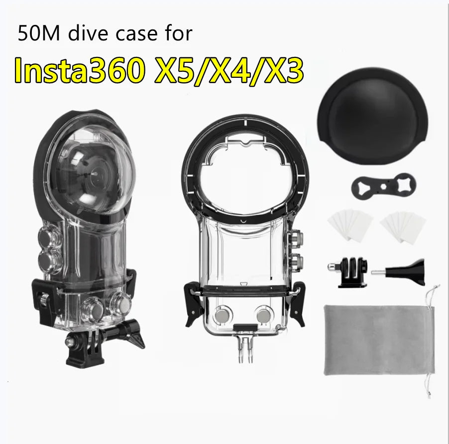50M Waterproof Dive Case for Insta360 X5 X4 X3 Housing