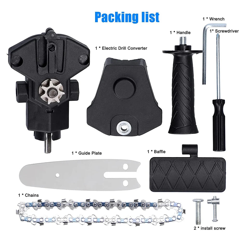 LIKE WISH Electric Drill Converter Into Electric Saw With 4 Inch Chain Mini Handheld Chain Saw Conversion Bracket Oasis Select orange