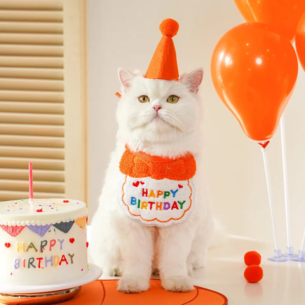 Pet Dog Cat Birthday Dress Bib Party Supplies Saliva Towel Felt Hat