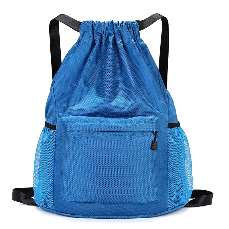 Water Resistant Nylon Drawstring Sports Backpack with Tassel Zipper Utility Pocket Lightweight Gym Sack for Travel Outdoor Oasis Select sky blue 40CM