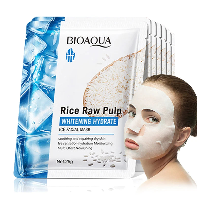 BIOAQUA Rice Raw Pulp Face Mask 5-Pack – Hydrating & Brightening Hydrating Sheet Mask Oasis Select