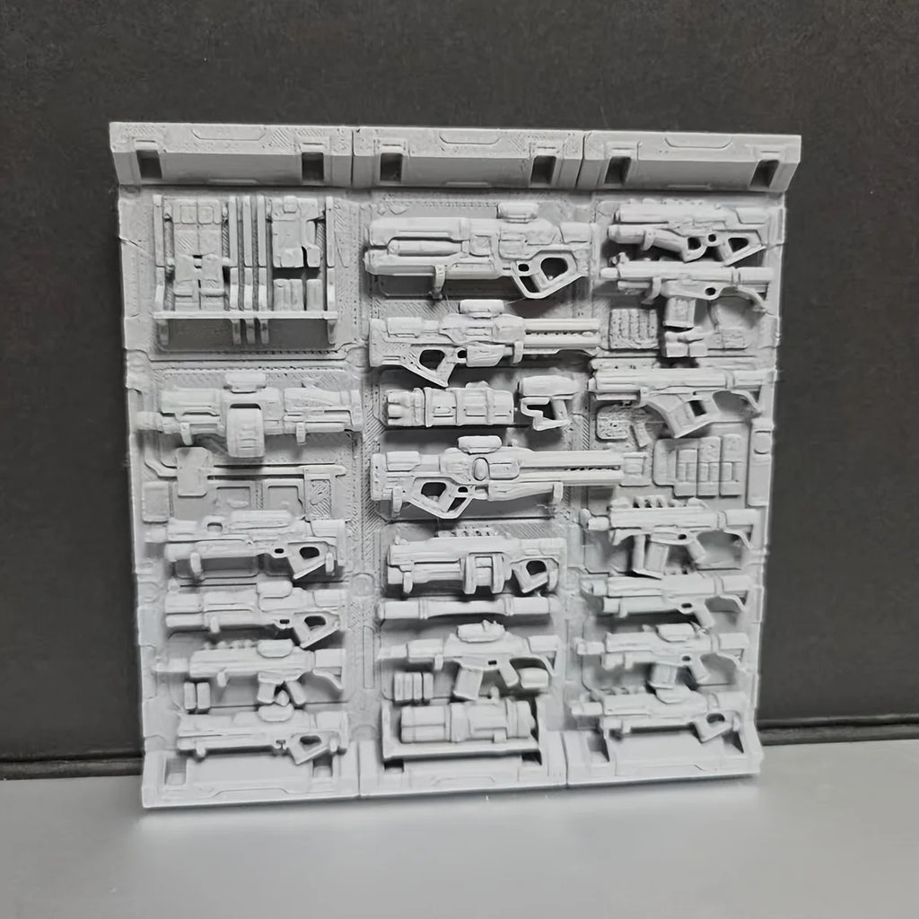 Sci-Fi Weapon Wall Panel Model - Cyberpunk Gun Rack Terrain, Industrial Tech Diorama Base for Miniature Scenery Oasis Select grey 10cm