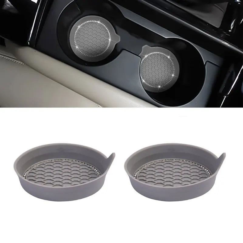 Rhinestone Car Cup Holder Coasters | Non-Slip Silicone Inserts