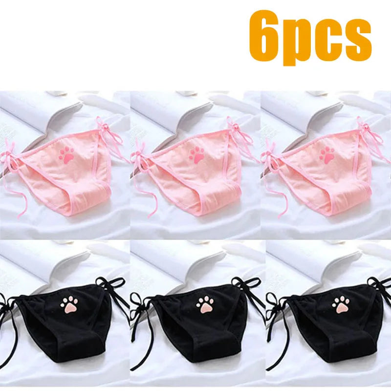 1/3/6pcs Sexy Bandage Lolita Panties Low Waist Lingerie Cute Claw Women's Briefs Low Waist Animation Underwear Oasis Select 6pcs mix 1 One Size As shown