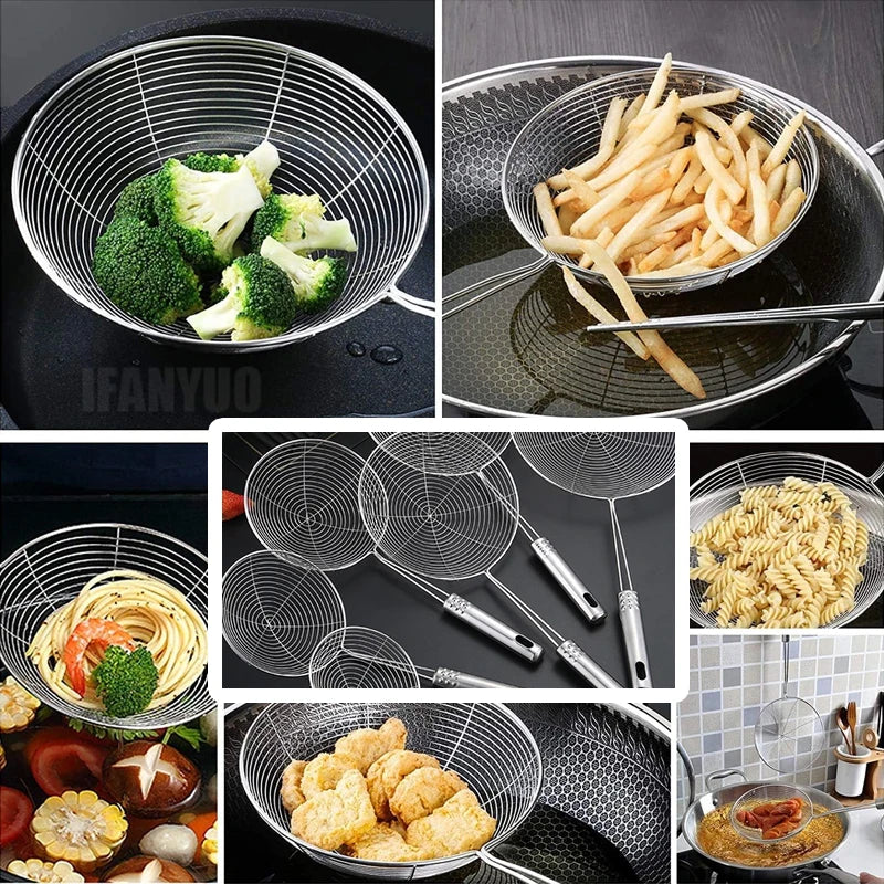 Stainless Steel Skimmer Ladle Strainer Spoon, Solid Kitchen Tool for Deep Frying French Fries, Fish, Hot Pot, Pasta & Noodles Oasis Select