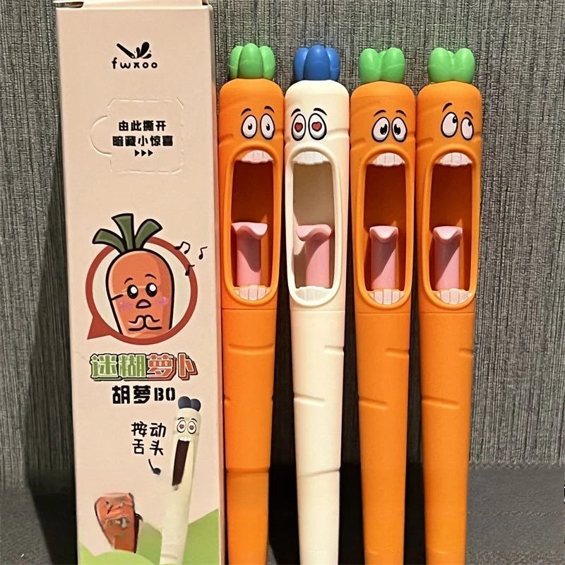 4pcs Funny Carrot Press Type Black Quick Dry Gel Pen High Value Creative Stress Relief Writing Tool for Study Office School Oasis Select