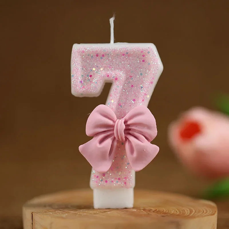 Cute Pink Bow 3D Number Cake Candles for Birthday Party Decorations Birthday Decoration Cake Decorating Tools Oasis Select 7