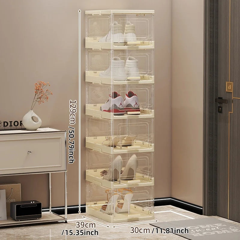 Foldable Shoe Box 1/2/4/6-Tier Clear View Dustproof Moistureproof Heavy-Duty Organizer for All Shoe Types Living Room/Hallway Oasis Select White-6 Layers