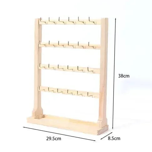 Solid Wood Jewelry Display Rack with Hooks | Multi-Tier Organizer