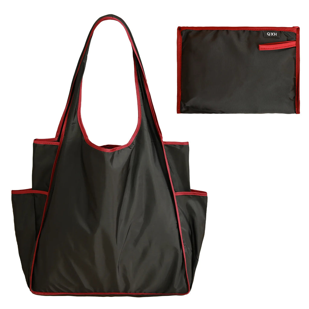 Thick Foldable Shopping Storage Bag Large Capacity Reusable Grocery Bags Eco Friendly Supermarket Waterproof Shoulder Bag Oasis Select Black