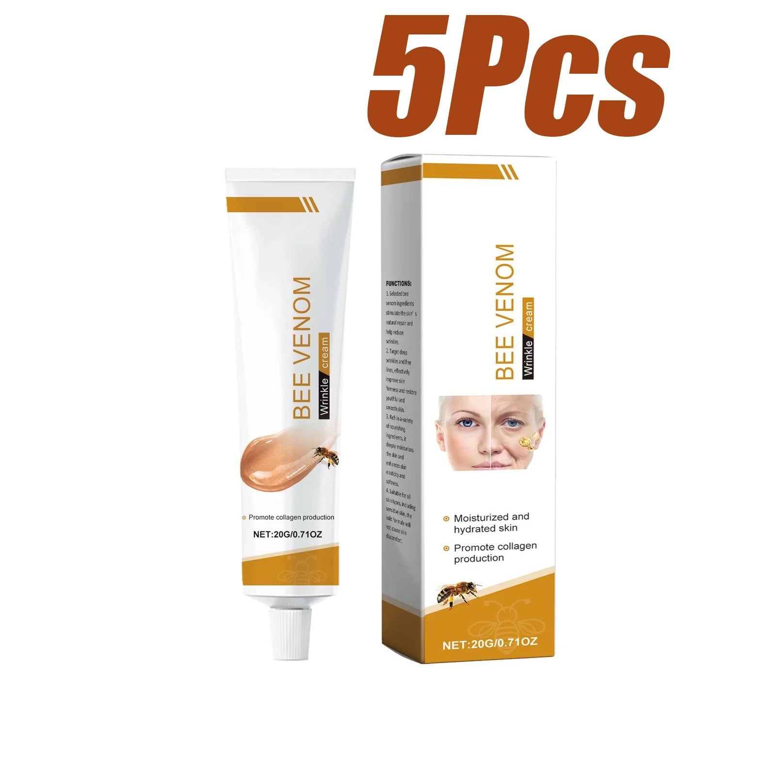 Bee Venom Wrinkle Removal Cream Firming Lifting Facial Moisturizing Deep Hydration Smoothing Fine Lines Anti Aging Face Cream Oasis Select 5 x 20g Boxed