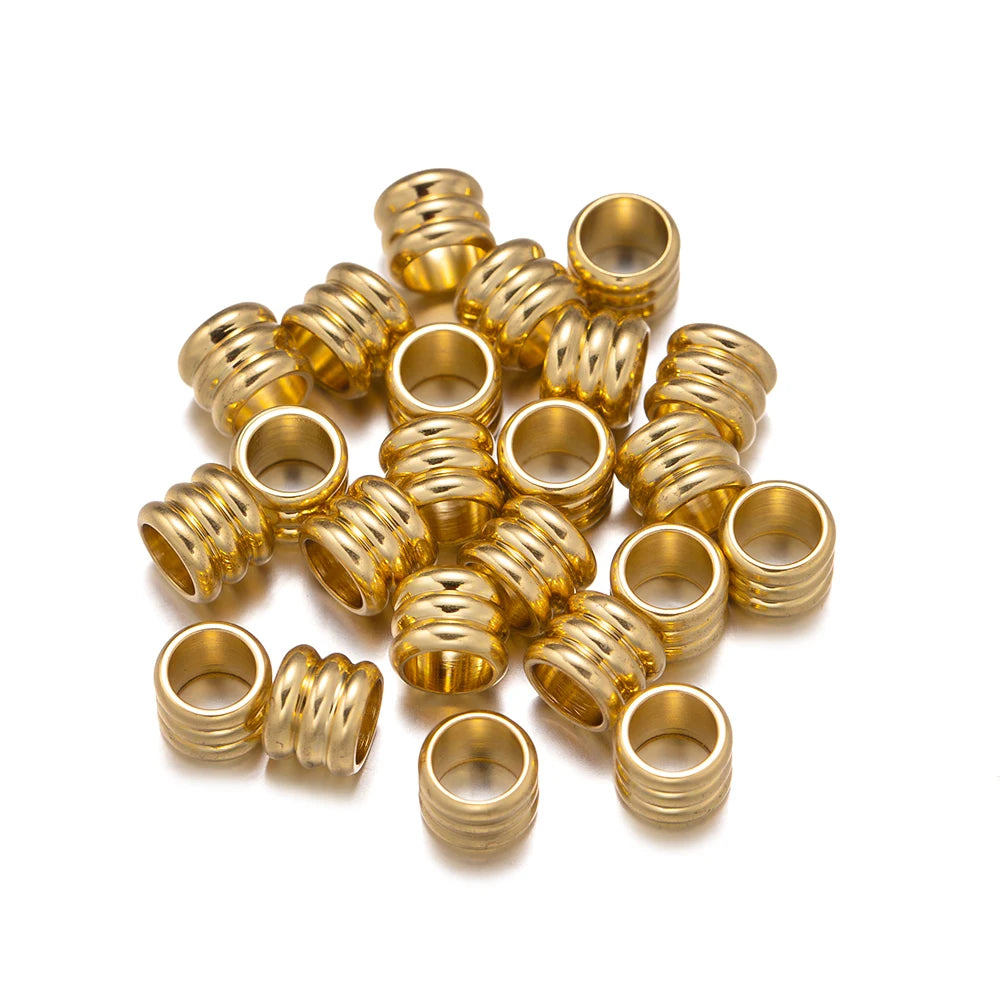 20pcs Stainless Steel Beads Grooved Column Beads Tube Spacer Beads Metal Loose Large Hole for DIY Cord Bracelet Necklace Jewelry Oasis Select Gold Hole 6mm