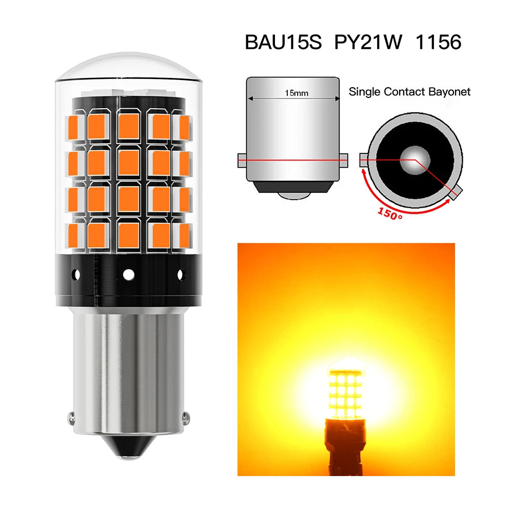 ASLENT 2-Pack 54-SMD LED Bulbs | Turn Signal Brake Reverse 12V Automotive LED Bulb Oasis Select BAU15S PY21W Amber