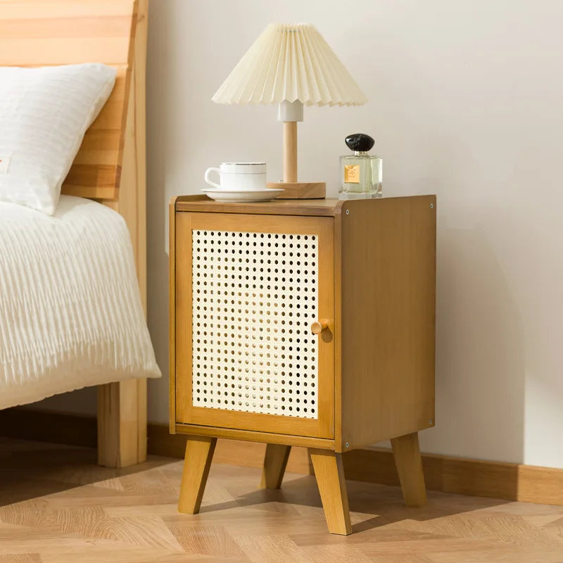 Nordic solid wood bedside table small apartment sofa side cabinet simple rattan edge storage locker corner few small cabinets Oasis Select