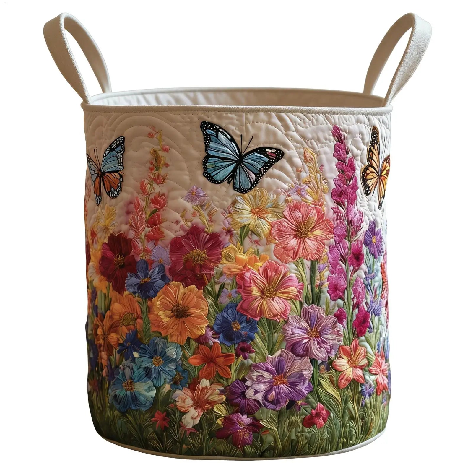Vintage Floral Quilted Storage Basket with Handle | 18x14"