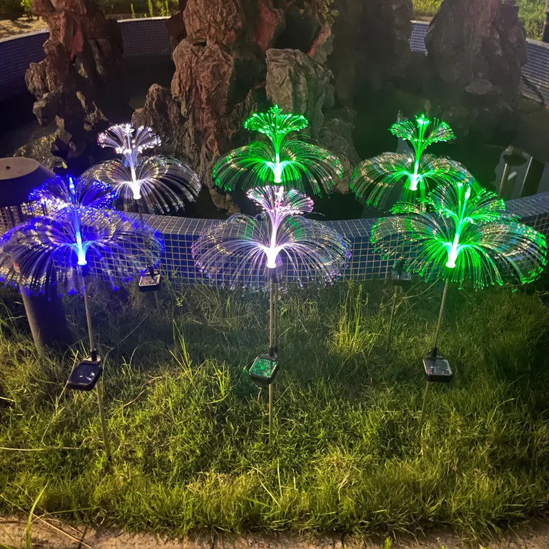 Solar LED Optical Fiber Lamp Jellyfish Five-pointed Star Outdoor Atmosphere Decorative Light Garden Waterproof Lawn Light Oasis Select