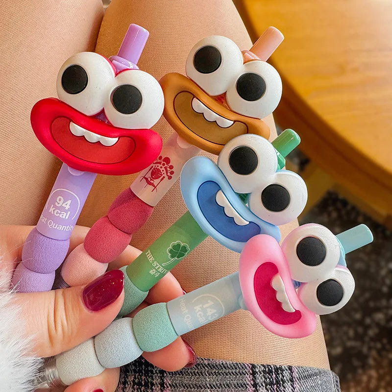 4pcs Cute big-eyed monster gel pen, black needle pen 0.5mm, exam signature pen, suitable for student office supplies Oasis Select 1 box 4 pieces black