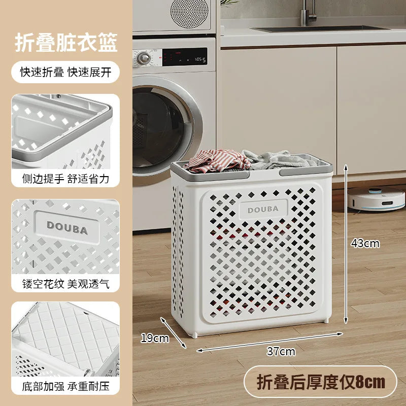 Multi-functional Toilet bathroom laundry basket folding dirty clothes storage basket with wheels removable laundry basket Oasis Select Small-White-A