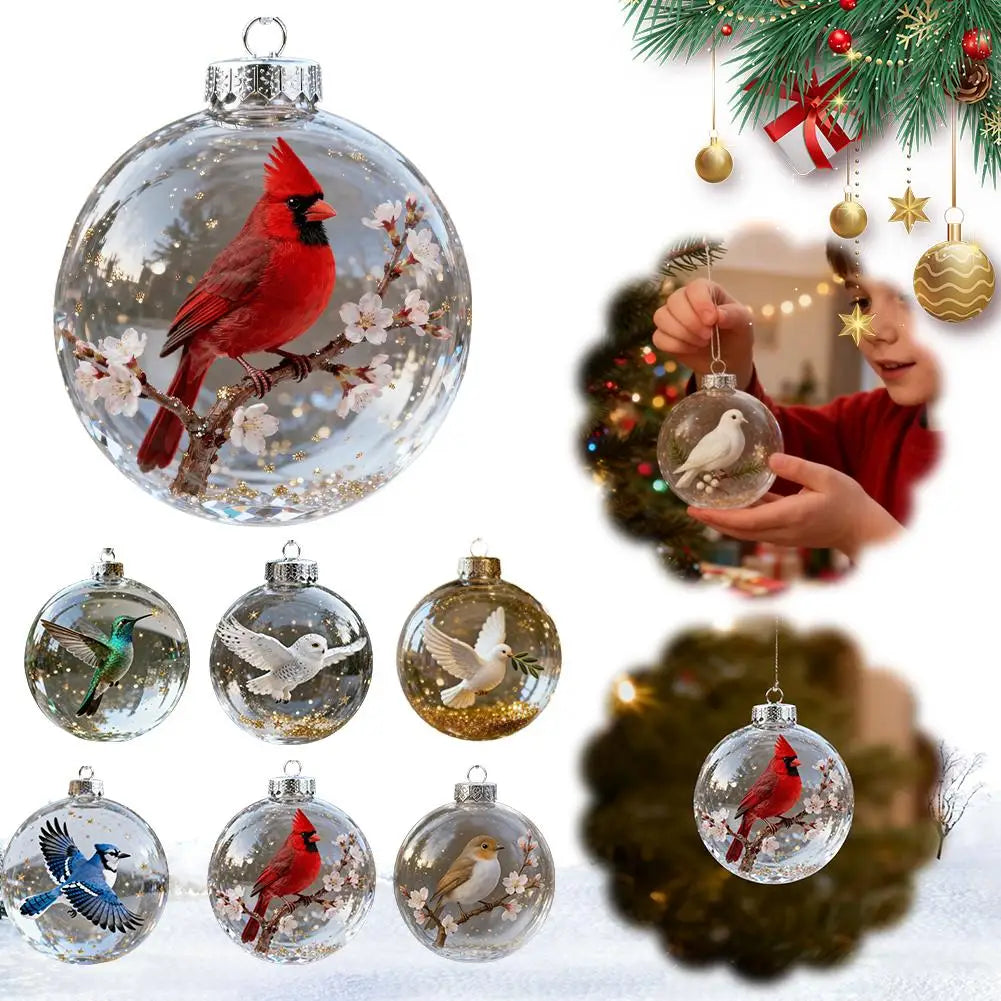 Acrylic Cardinal & Hummingbird Christmas Ball Ornament 8cm