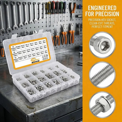 1080-Pc M2 M3 M4 Hex Socket Screws Nuts Washers Kit Metric Fasteners Kit Oasis Select
